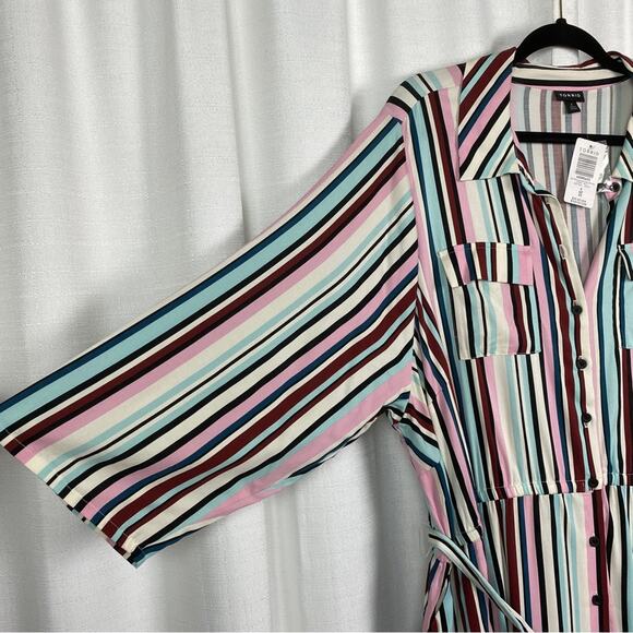 Torrid White, Purple&Pink Stripe Challis Button Front Shirt Dress Sz.4 NWT - Picture 10 of 16